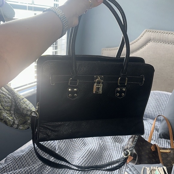 Black purse lock bag work bag work satchel shoulder bag top handle business bag - Picture 11 of 11